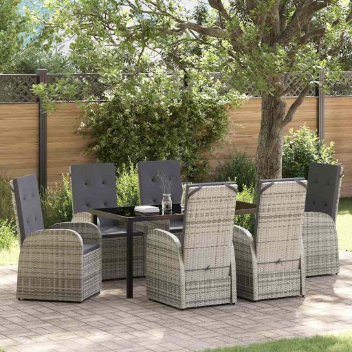 vidaXL Garten Essgruppe mit Kissen 3 pcs Grau Poly-Rattan
