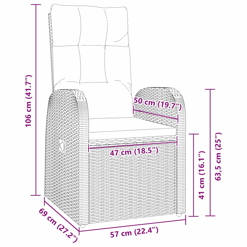 vidaXL Garten Essgruppe mit Kissen 3 pcs Schwarz Poly-Rattan