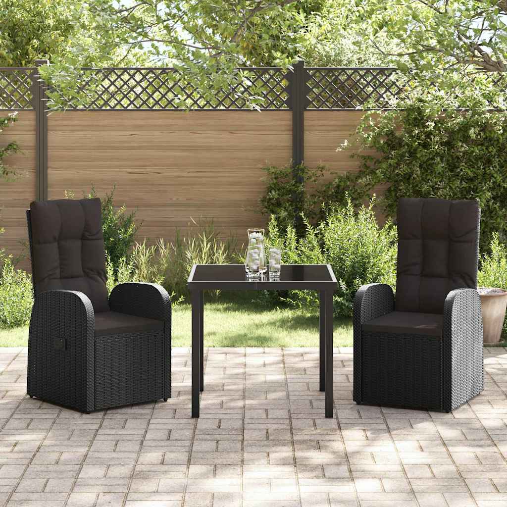 vidaXL Garten Essgruppe mit Kissen 3 pcs Schwarz Poly-Rattan