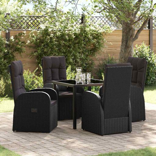 vidaXL Garten Essgruppe mit Kissen 3 pcs Schwarz Poly-Rattan
