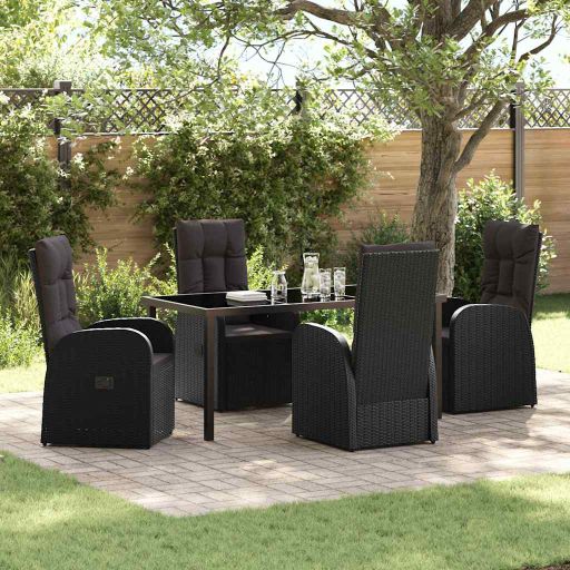 vidaXL Garten Essgruppe mit Kissen 3 pcs Schwarz Poly-Rattan