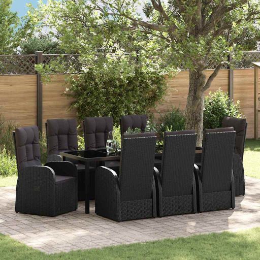 vidaXL Garten Essgruppe mit Kissen 3 pcs Schwarz Poly-Rattan