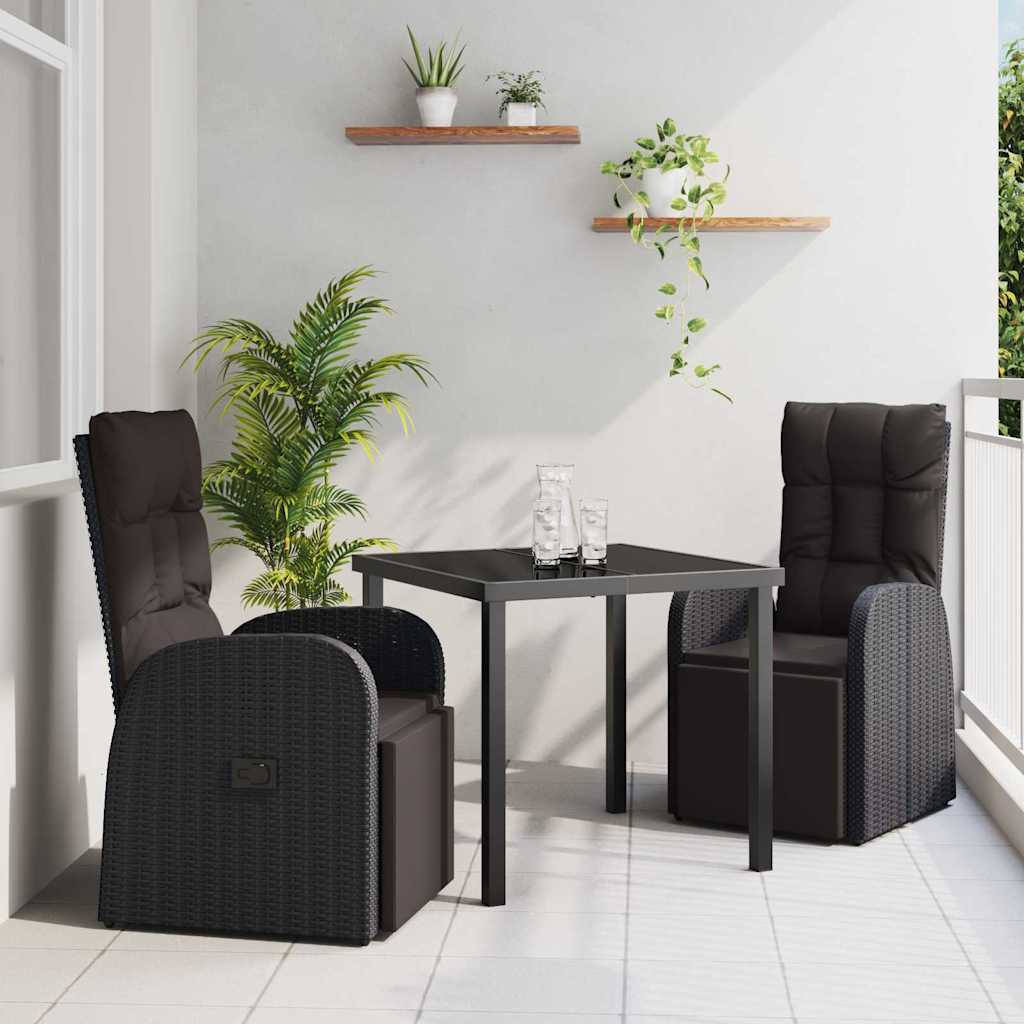 vidaXL Garten Essgruppe mit Kissen 3 pcs Schwarz Poly-Rattan