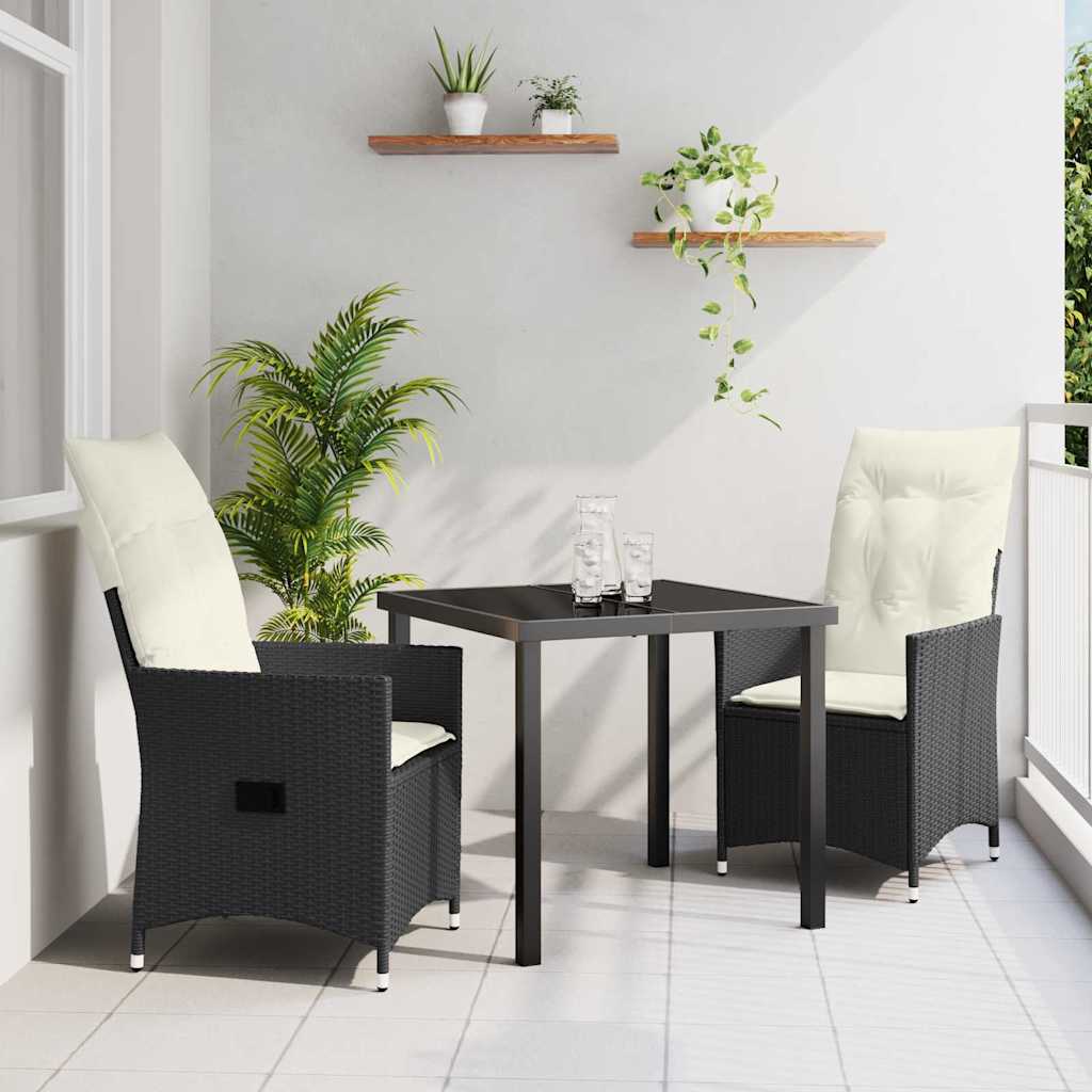 vidaXL Garten Essgruppe mit Kissen 3 pcs Schwarz Poly Rattan