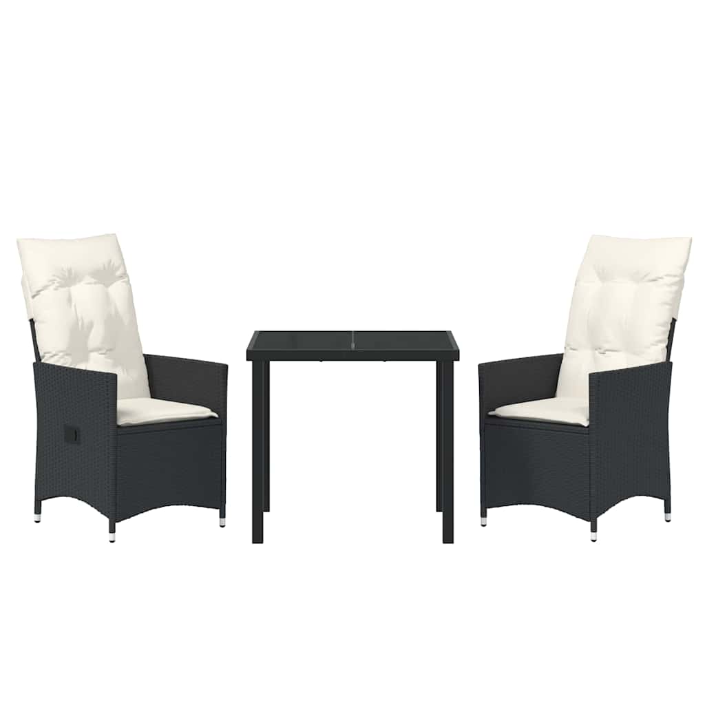 vidaXL Garten Essgruppe mit Kissen 3 pcs Schwarz Poly Rattan