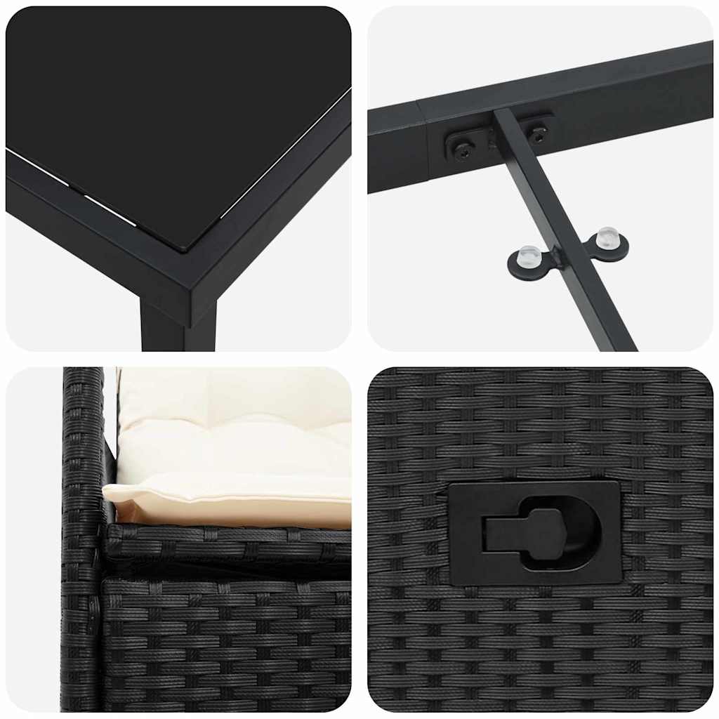 vidaXL Garten Essgruppe mit Kissen 3 pcs Schwarz Poly Rattan