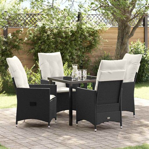 vidaXL Garten Essgruppe mit Kissen 3 pcs Schwarz Poly Rattan