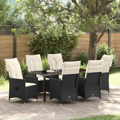 vidaXL Garten Essgruppe mit Kissen 3 pcs Schwarz Poly Rattan