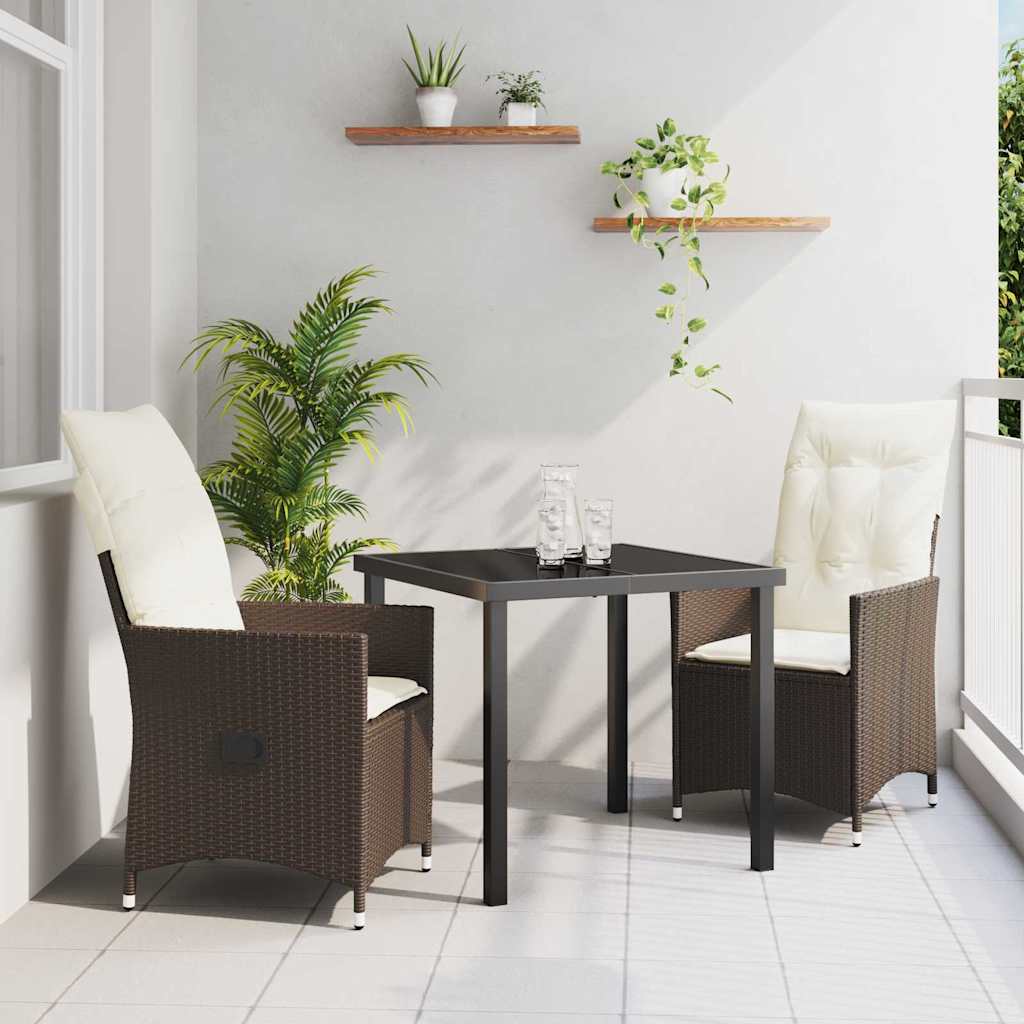 vidaXL Garten Essgruppe mit Kissen 3 pcs Schwarz Poly Rattan