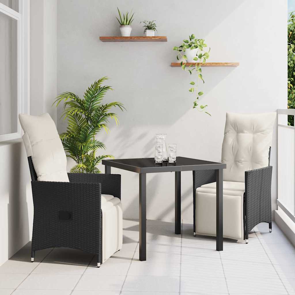vidaXL Garten Essgruppe mit Kissen 3 pcs Schwarz Poly Rattan