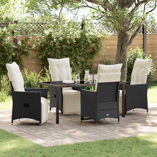 vidaXL Garten Essgruppe mit Kissen 3 pcs Schwarz Poly Rattan