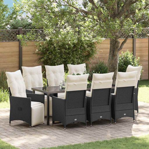 vidaXL Garten Essgruppe mit Kissen 3 pcs Schwarz Poly Rattan