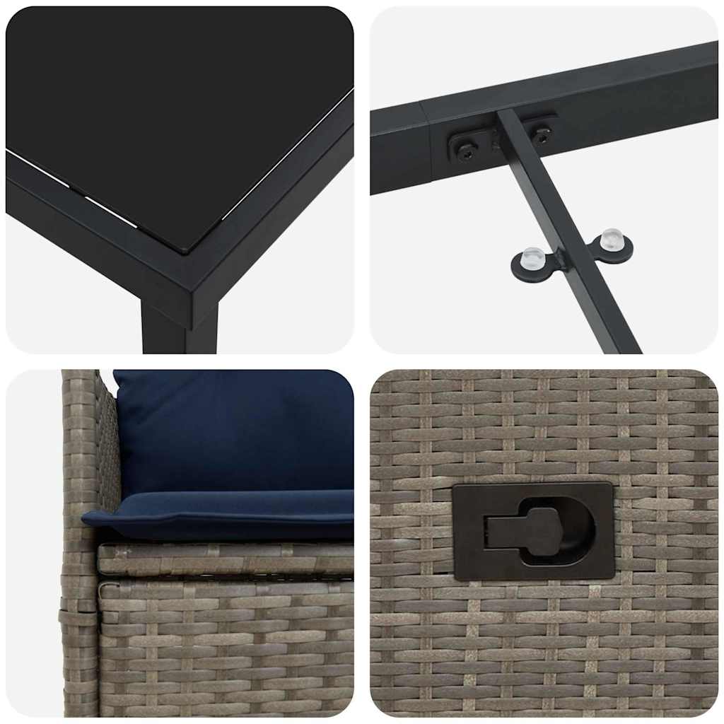 vidaXL Tisch- und Stuhlset mit Kissen 3 pcs Grau PE-Rattan