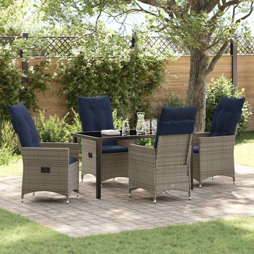 vidaXL Tisch- und Stuhlset mit Kissen 3 pcs Grau PE-Rattan