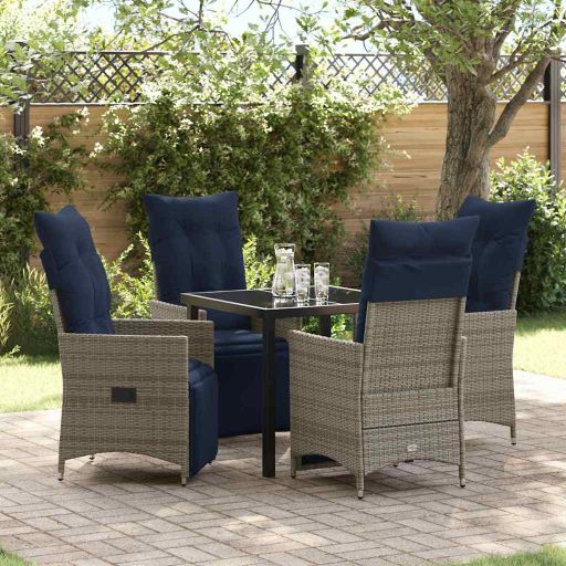 vidaXL Tisch- und Stuhlset mit Kissen 3 pcs Grau PE-Rattan