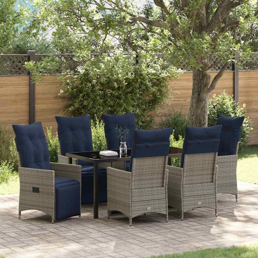 vidaXL Tisch- und Stuhlset mit Kissen 3 pcs Grau PE-Rattan