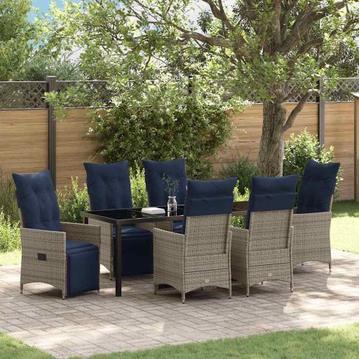 vidaXL Tisch- und Stuhlset mit Kissen 3 pcs Grau PE-Rattan