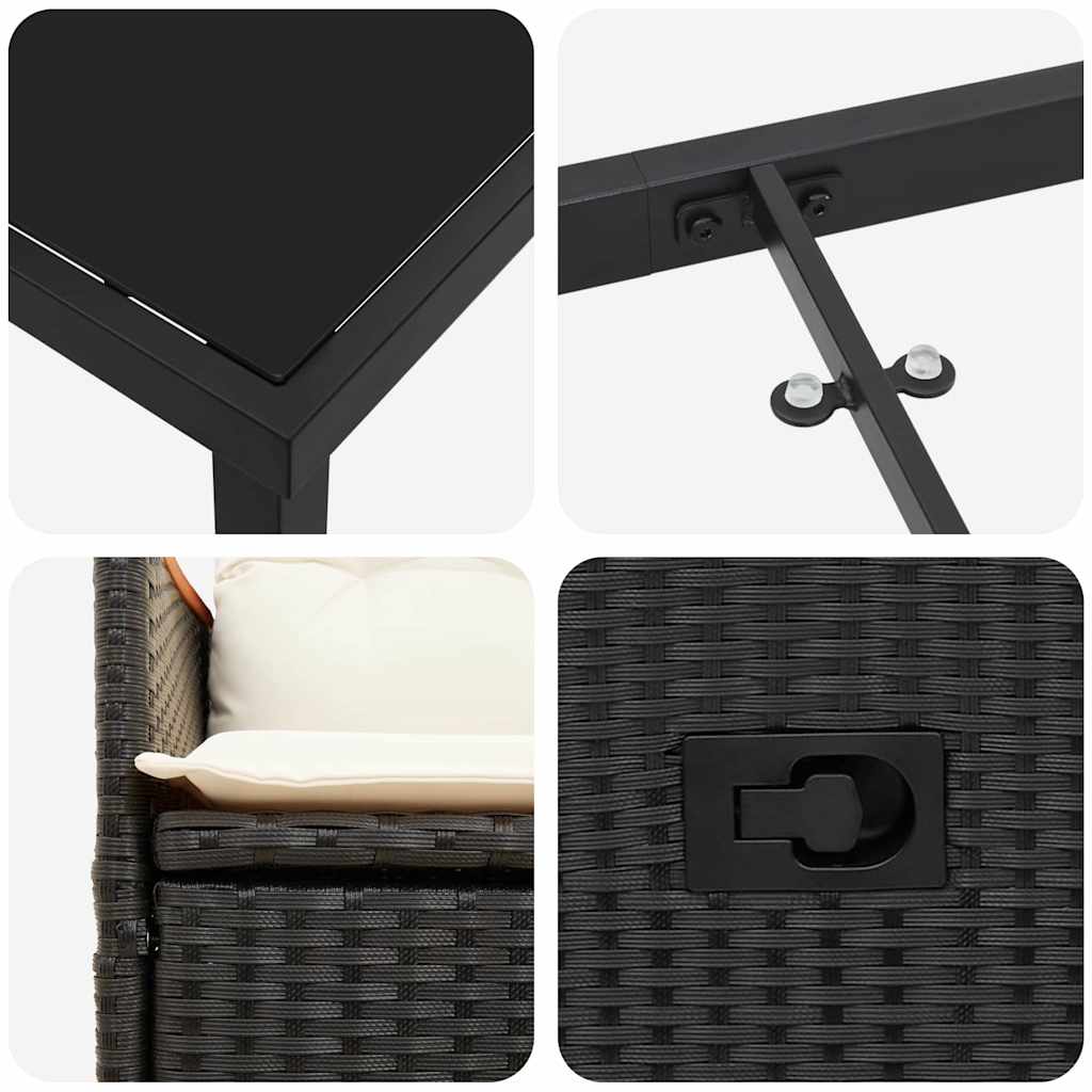 vidaXL Garten Essgruppe mit Kissen 3 pcs Schwarz Poly-Rattan