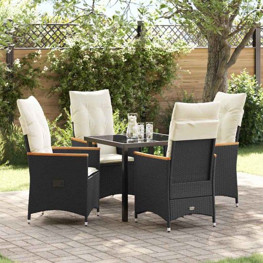 vidaXL Garten Essgruppe mit Kissen 3 pcs Schwarz Poly-Rattan