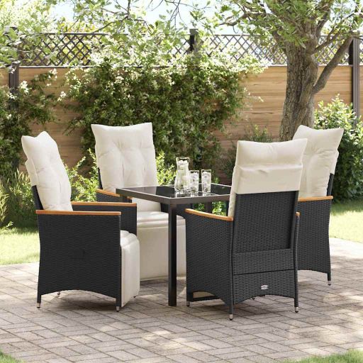 vidaXL Garten Essgruppe mit Kissen 3 pcs Schwarz Poly-Rattan