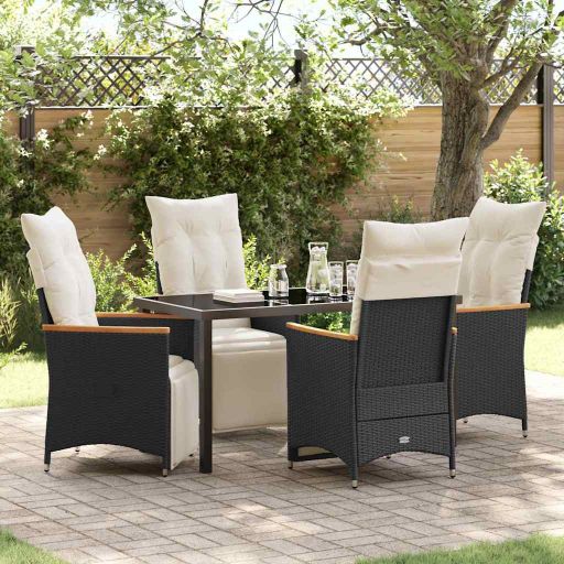 vidaXL Garten Essgruppe mit Kissen 3 pcs Schwarz Poly-Rattan