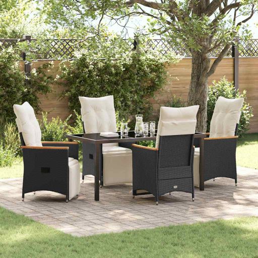 vidaXL Garten Essgruppe mit Kissen 3 pcs Schwarz Poly-Rattan