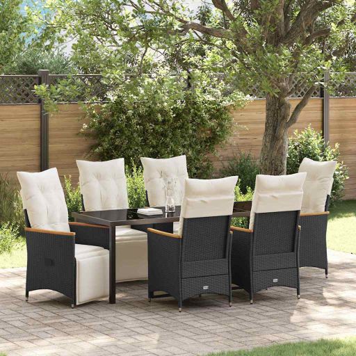 vidaXL Garten Essgruppe mit Kissen 3 pcs Schwarz Poly-Rattan