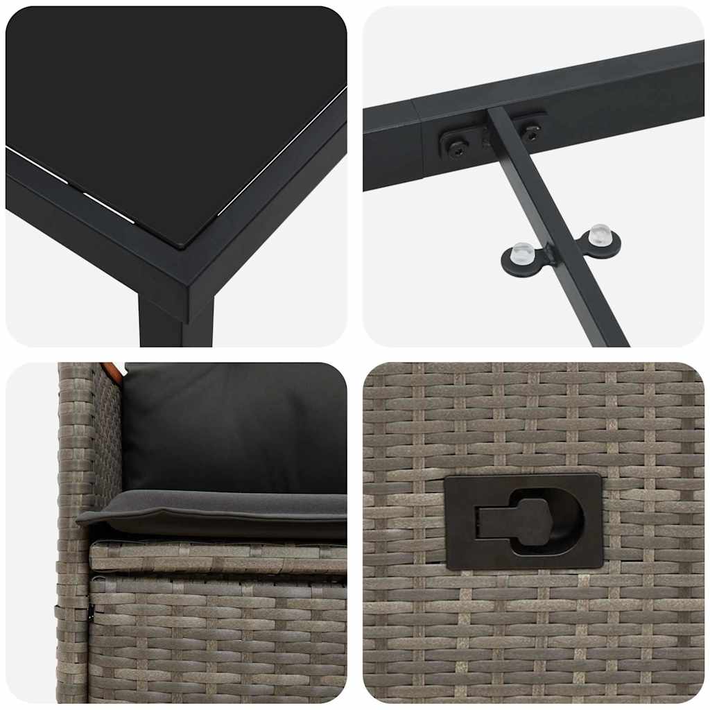 vidaXL Garten Essgruppe mit Kissen 3 pcs Grau Poly-Rattan