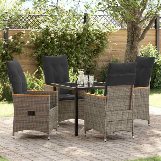 vidaXL Garten Essgruppe mit Kissen 3 pcs Grau Poly-Rattan