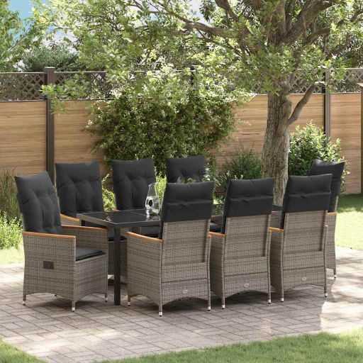 vidaXL Garten Essgruppe mit Kissen 3 pcs Grau Poly-Rattan