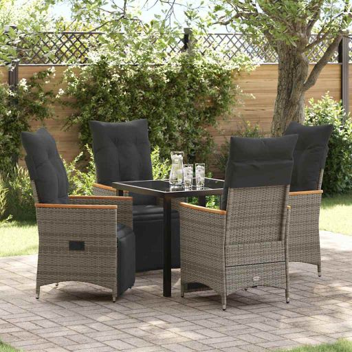 vidaXL Garten Essgruppe mit Kissen 3 pcs Grau Poly-Rattan