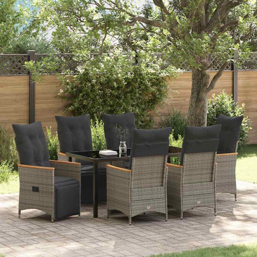 vidaXL Garten Essgruppe mit Kissen 3 pcs Grau Poly-Rattan