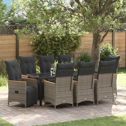 vidaXL Garten Essgruppe mit Kissen 3 pcs Grau Poly-Rattan