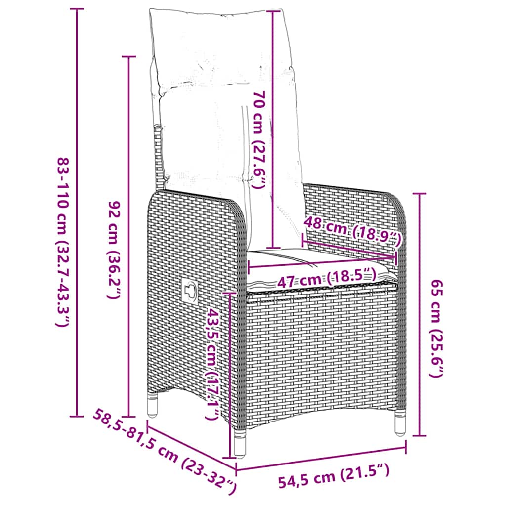 vidaXL Tisch- und Stuhlset mit Kissen 3 pcs Grau PE-Rattan