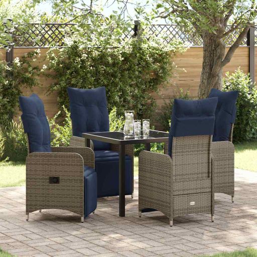 vidaXL Tisch- und Stuhlset mit Kissen 3 pcs Grau PE-Rattan