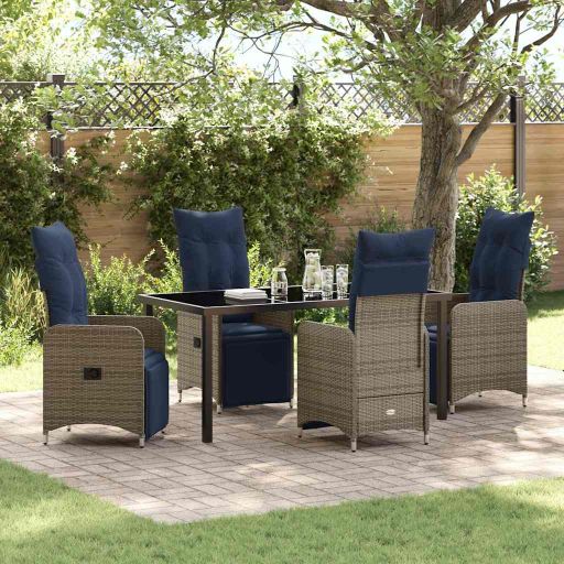 vidaXL Tisch- und Stuhlset mit Kissen 3 pcs Grau PE-Rattan