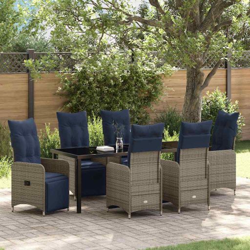 vidaXL Tisch- und Stuhlset mit Kissen 3 pcs Grau PE-Rattan