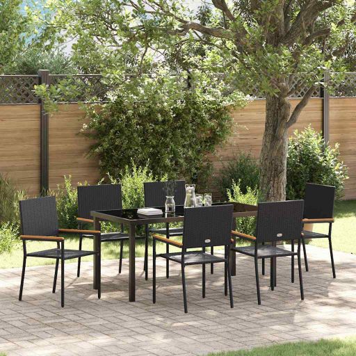 vidaXL Garten Essgruppe mit Kissen 3 pcs Schwarz Poly-Rattan