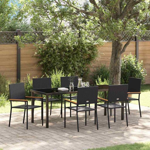 vidaXL Garten Essgruppe mit Kissen 3 pcs Schwarz Poly-Rattan