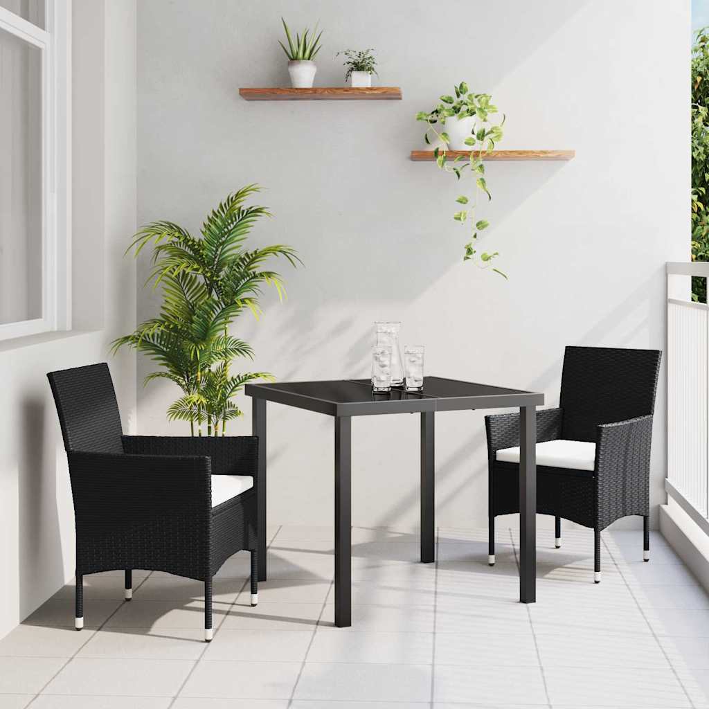 vidaXL Garten Essgruppe mit Kissen 3 pcs Schwarz Poly-Rattan