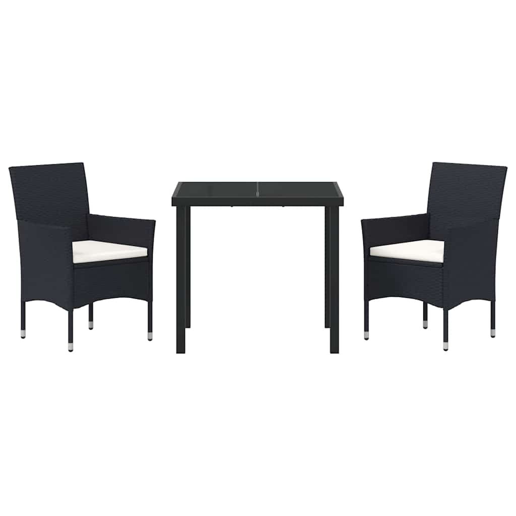 vidaXL Garten Essgruppe mit Kissen 3 pcs Schwarz Poly-Rattan