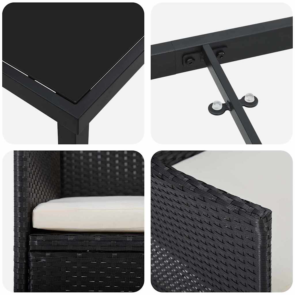 vidaXL Garten Essgruppe mit Kissen 3 pcs Schwarz Poly-Rattan