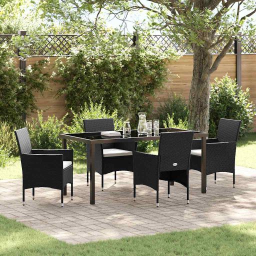 vidaXL Garten Essgruppe mit Kissen 3 pcs Schwarz Poly-Rattan