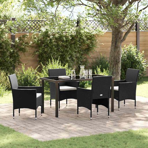 vidaXL Garten Essgruppe mit Kissen 3 pcs Schwarz Poly-Rattan