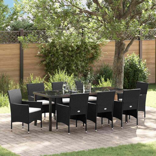 vidaXL Garten Essgruppe mit Kissen 3 pcs Schwarz Poly-Rattan