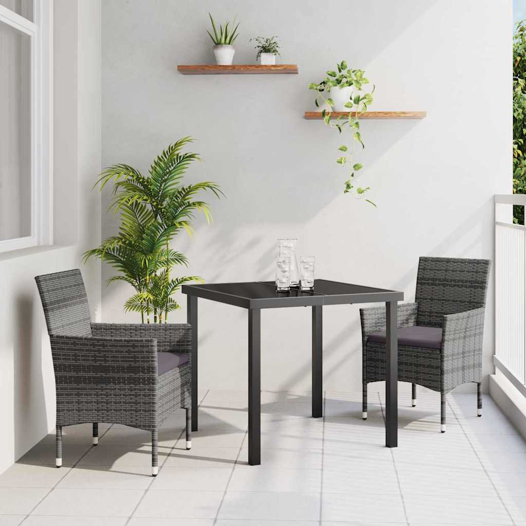 vidaXL Garten Essgruppe mit Kissen 3 pcs Schwarz Poly-Rattan