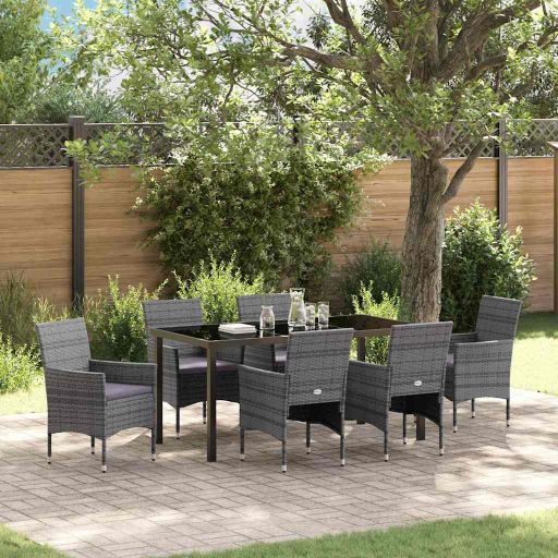vidaXL Garten Essgruppe mit Kissen 3 pcs Schwarz Poly-Rattan