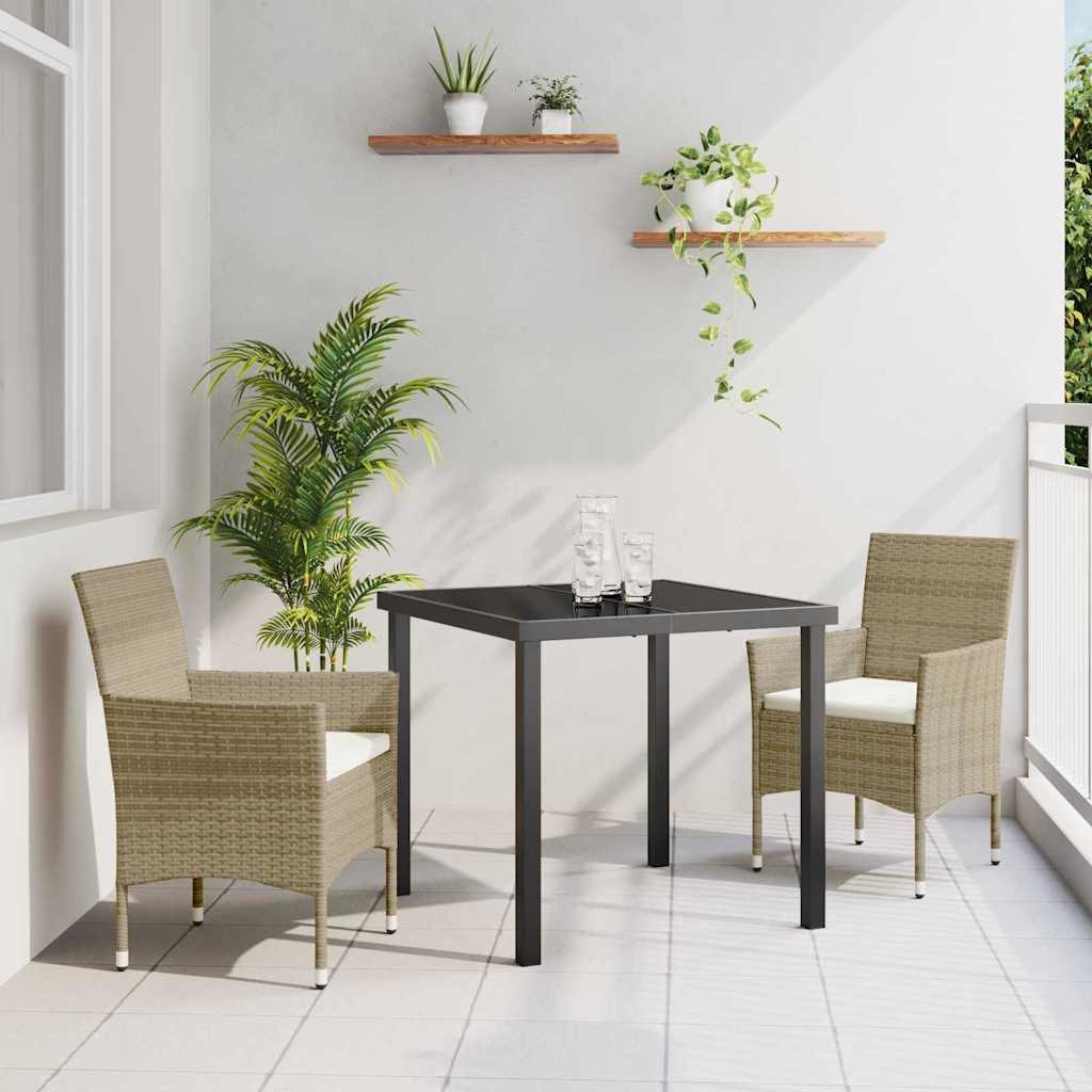 vidaXL Garten Essgruppe mit Kissen 3 pcs Schwarz Poly-Rattan