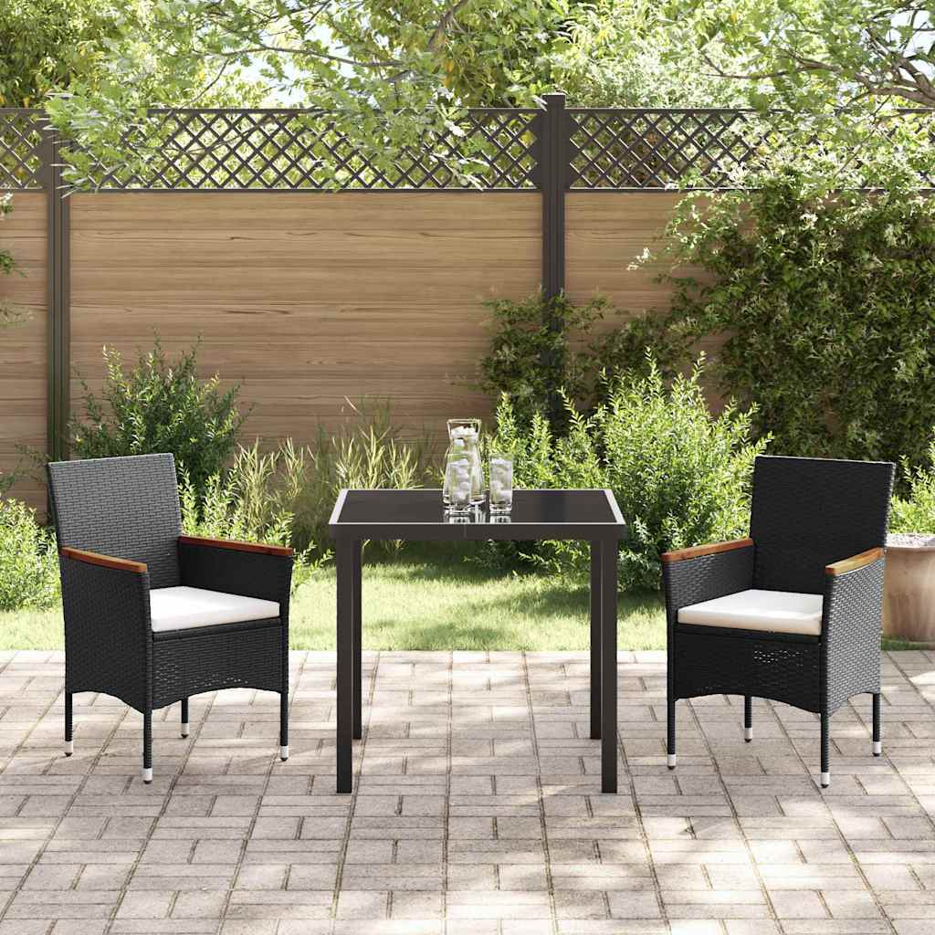 vidaXL Garten Essgruppe mit Kissen 3 pcs Schwarz Poly-Rattan
