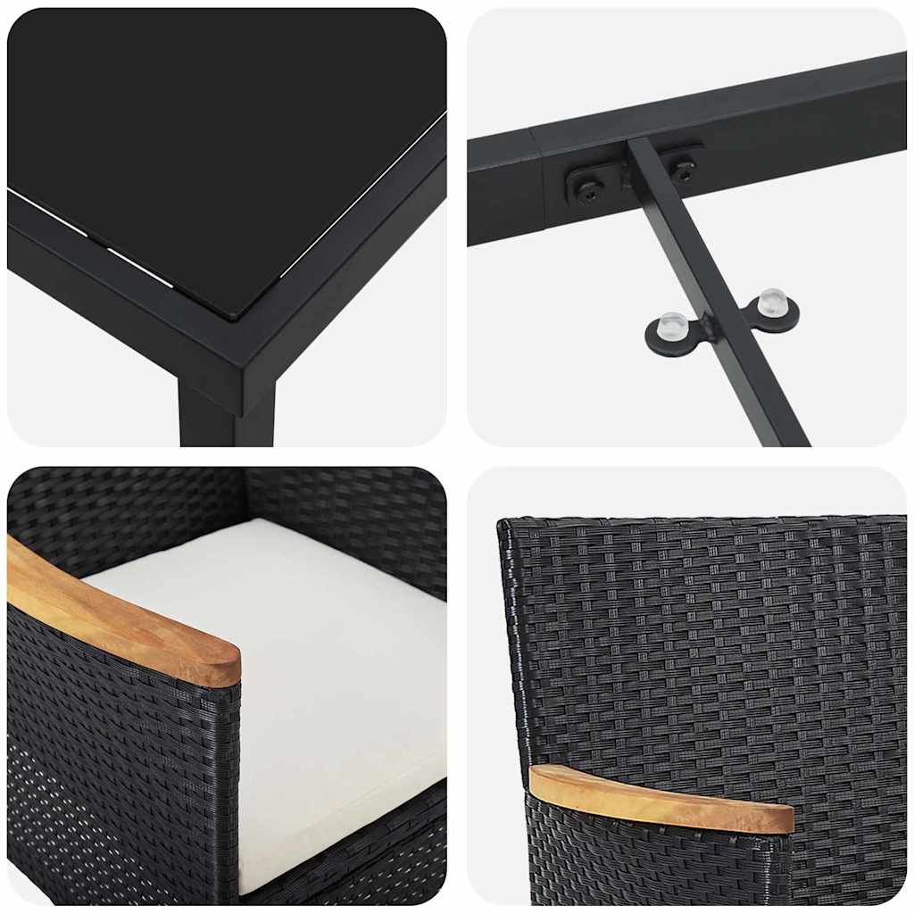 vidaXL Garten Essgruppe mit Kissen 3 pcs Schwarz Poly-Rattan